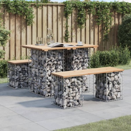 vidaXL Banco de jardín diseño gaviones madera maciza pino 100x70x72 cm