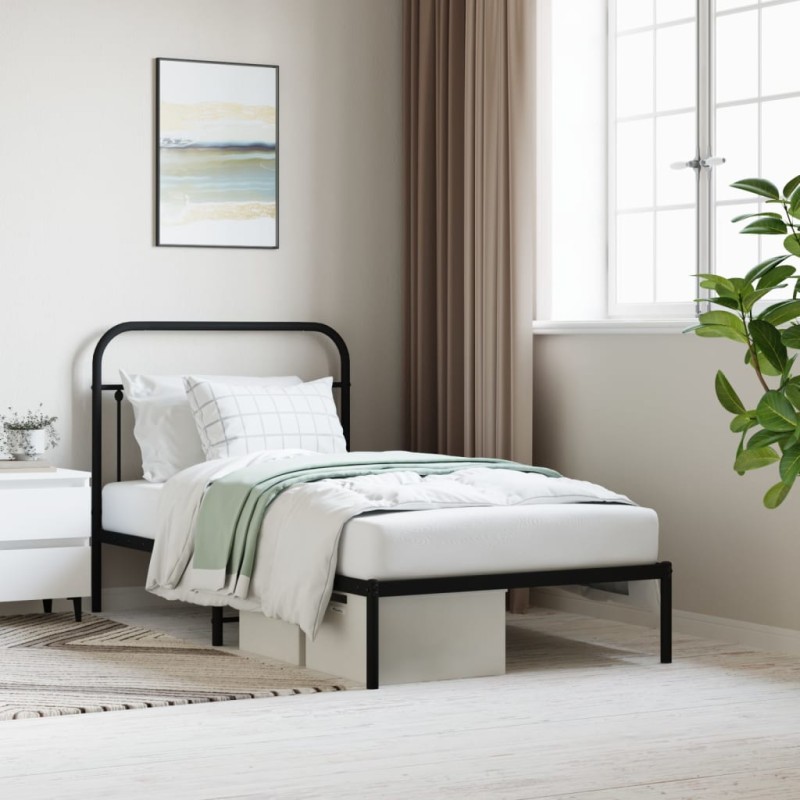 vidaXL Estructura de cama con cabecero metal negro 100x190 cm vidaXL Estructura de cama con cabecero metal negro 100x190 cm