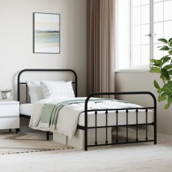 vidaXL Estructura de cama con cabecero y estribo metal negro 100x200cm
