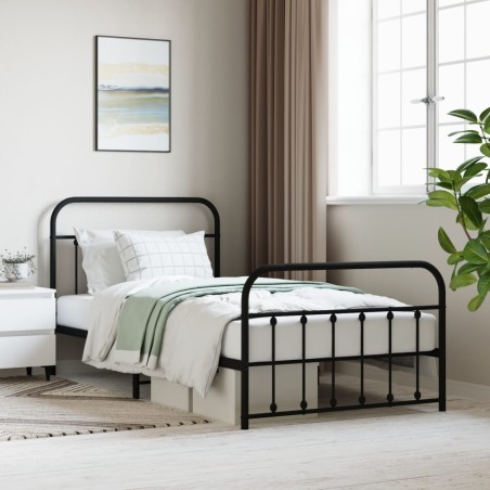 vidaXL Estructura de cama con cabecero y estribo metal negro 100x200cm