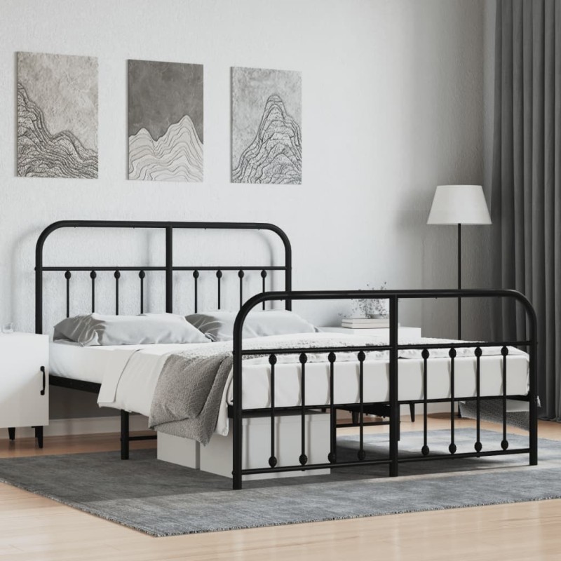 vidaXL Estructura de cama cabecero y pie de cama metal negro 150x200cm vidaXL Estructura de cama cabecero y pie de cama metal negro 150x200cm
