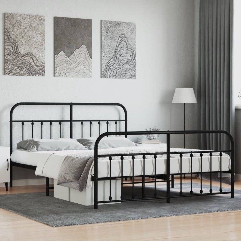 vidaXL Estructura de cama cabecero y pie de cama metal negro 183x213cm vidaXL Estructura de cama cabecero y pie de cama metal negro 183x213cm