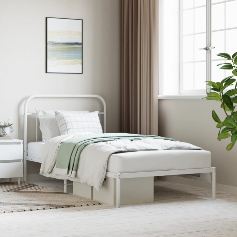 vidaXL Estructura de cama de metal con cabecero blanco 100x200 cm vidaXL Estructura de cama de metal con cabecero blanco 100x200 cm