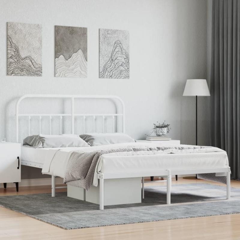 vidaXL Estructura de cama de metal con cabecero blanca 150x200 cm vidaXL Estructura de cama de metal con cabecero blanca 150x200 cm