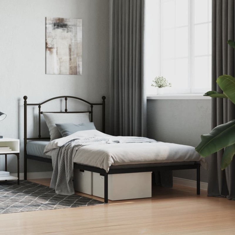 vidaXL Estructura de cama con cabecero metal negro 100x190 cm vidaXL Estructura de cama con cabecero metal negro 100x190 cm