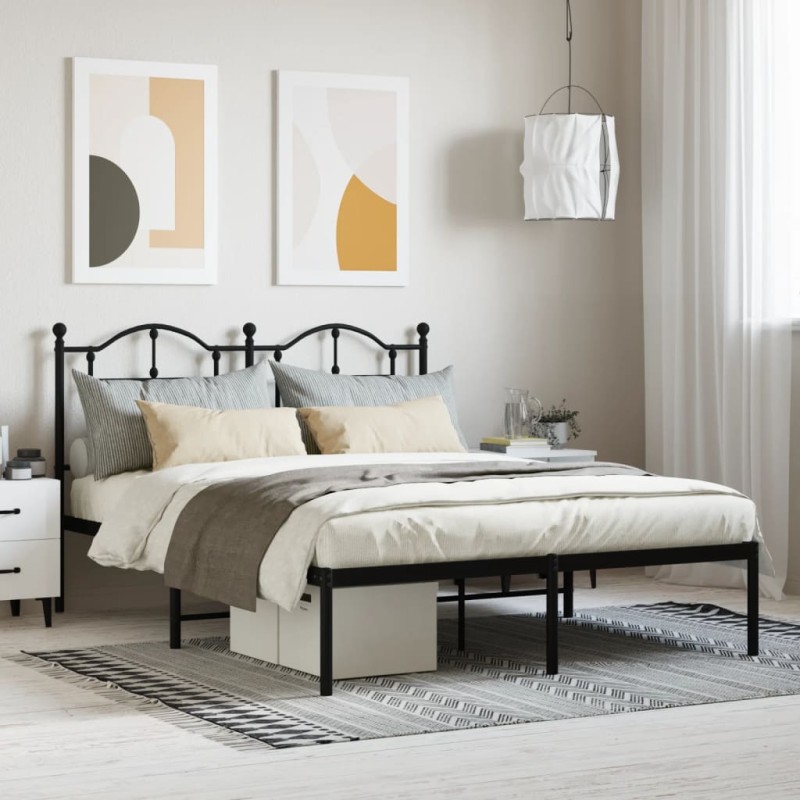 vidaXL Estructura de cama con cabecero metal negro 135x190 cm vidaXL Estructura de cama con cabecero metal negro 135x190 cm