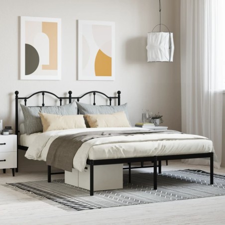 vidaXL Estructura de cama con cabecero metal negro 135x190 cm