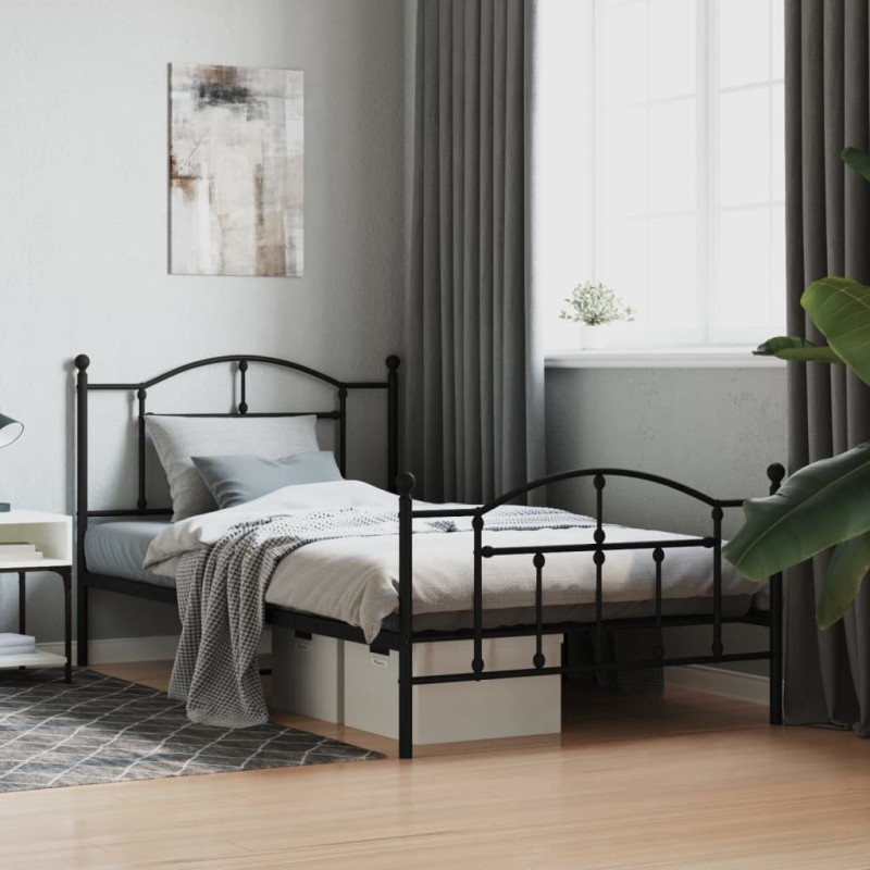 vidaXL Estructura de cama con cabecero y estribo metal negro 100x200cm vidaXL Estructura de cama con cabecero y estribo metal negro 100x200cm