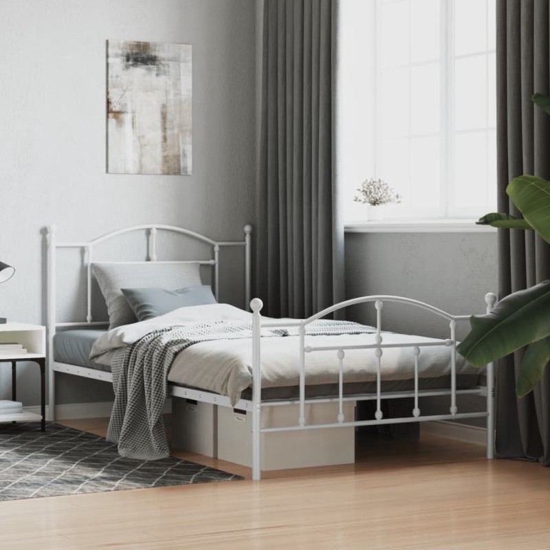 vidaXL Estructura cama metal con cabecero y pie cama blanca 100x200 cm vidaXL Estructura cama metal con cabecero y pie cama blanca 100x200 cm