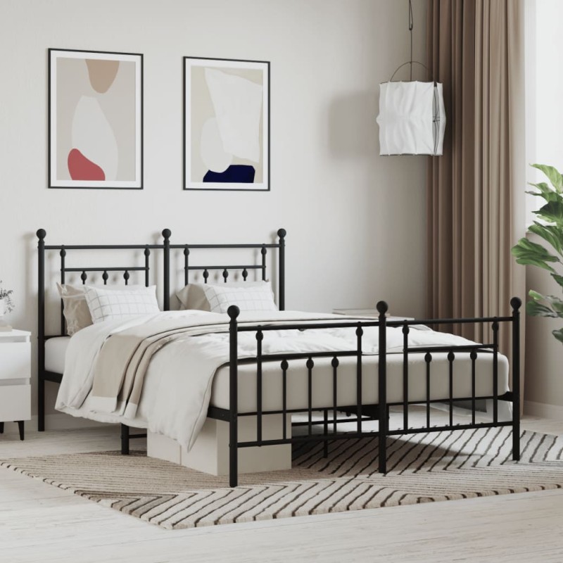 vidaXL Estructura de cama cabecero y pie de cama metal negro 150x200cm