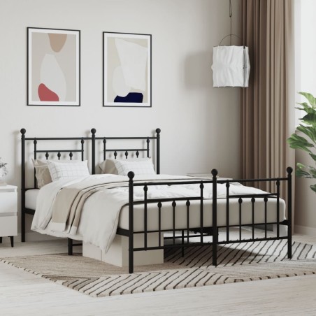 vidaXL Estructura de cama cabecero y pie de cama metal negro 150x200cm