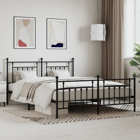 vidaXL Estructura de cama cabecero y pie de cama metal negro 183x213cm