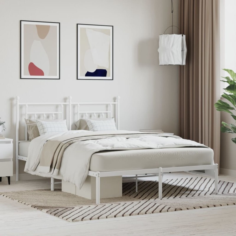 vidaXL Estructura de cama de metal con cabecero blanca 150x200 cm vidaXL Estructura de cama de metal con cabecero blanca 150x200 cm