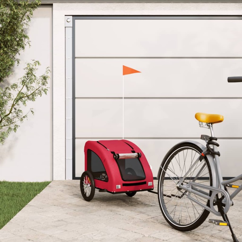 vidaXL Remolque de bicicleta mascotas hierro tela Oxford rojo vidaXL Remolque de bicicleta mascotas hierro tela Oxford rojo