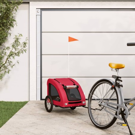 vidaXL Remolque de bicicleta mascotas hierro tela Oxford rojo