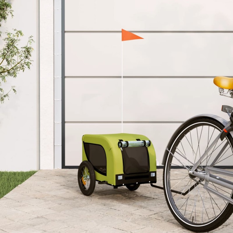 vidaXL Remolque de bicicleta mascotas hierro tela Oxford verde negro