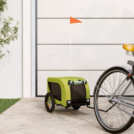 vidaXL Remolque de bicicleta mascotas hierro tela Oxford verde negro