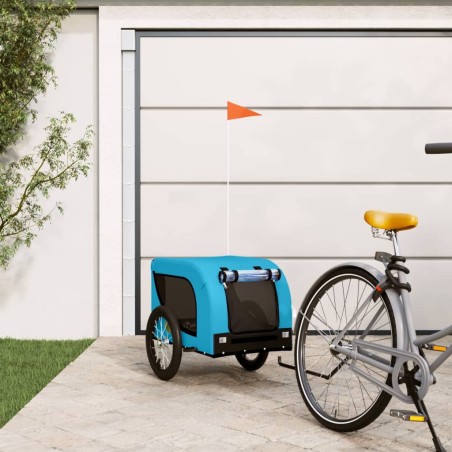 vidaXL Remolque de bicicleta mascotas hierro tela Oxford azul negro
