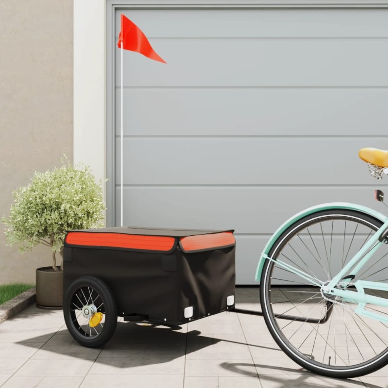 vidaXL Remolque para bicicleta hierro negro y naranja 30 kg vidaXL Remolque para bicicleta hierro negro y naranja 30 kg