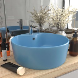 vidaXL Lavabo lujo con rebosadero cerámica azul claro mate 36x13 cm