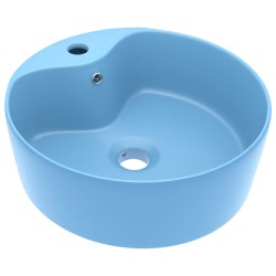 vidaXL Lavabo lujo con rebosadero cerámica azul claro mate 36x13 cm