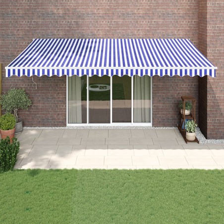 vidaXL Toldo retráctil aluminio y tela azul y blanco 5x3 m