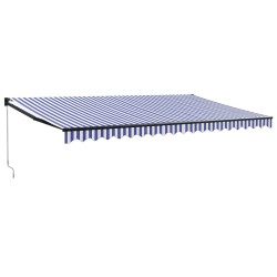 vidaXL Toldo retráctil aluminio y tela azul y blanco 5x3 m
