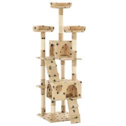 vidaXL Rascador para gatos poste de sisal 170 cm huellas beige