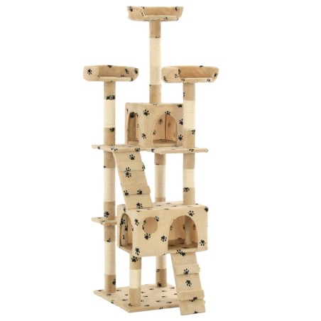 vidaXL Rascador para gatos poste de sisal 170 cm huellas beige