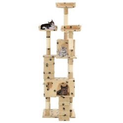 vidaXL Rascador para gatos poste de sisal 170 cm huellas beige