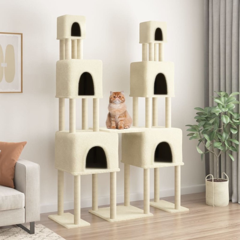vidaXL Rascador para gatos con postes de sisal color crema 199 cm