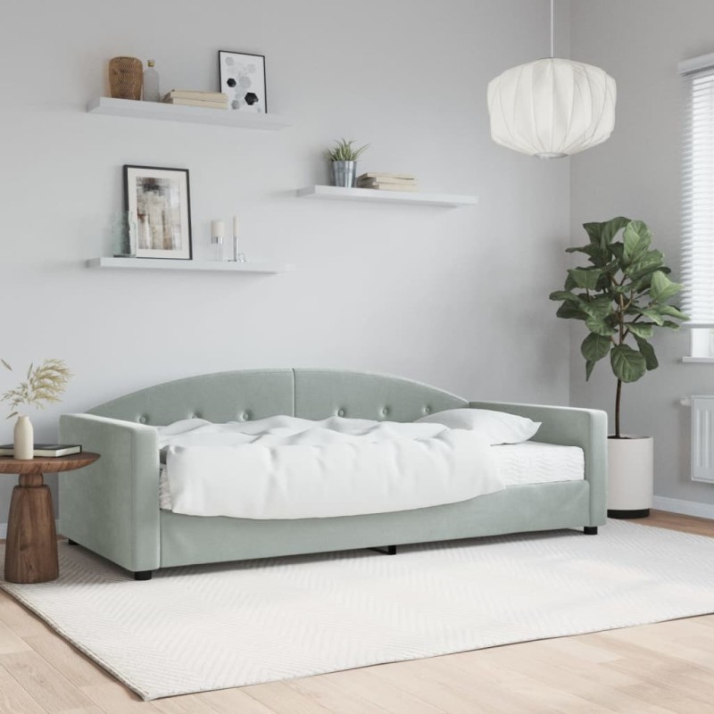vidaXL Sofá cama con colchón terciopelo gris claro 90x200 cm vidaXL Sofá cama con colchón terciopelo gris claro 90x200 cm