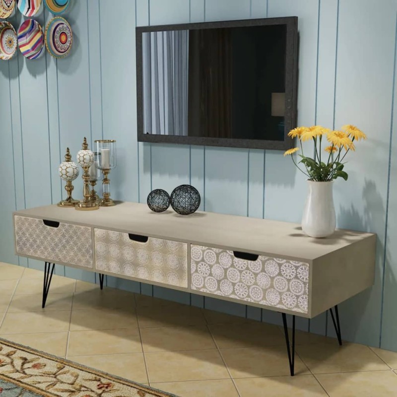 vidaXL Mueble para TV con 3 cajones gris 120x40x36 cm vidaXL Mueble para TV con 3 cajones gris 120x40x36 cm