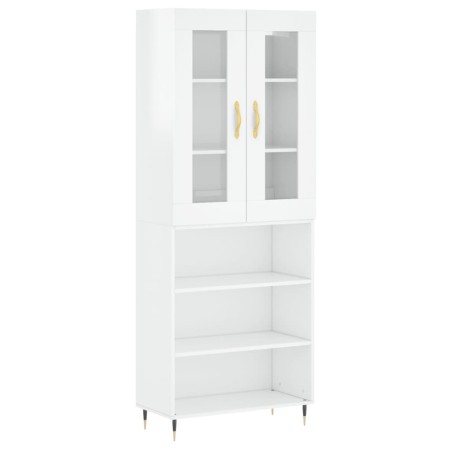 vidaXL Aparador alto madera contrachapada blanco brillo 69,5x34x180 cm