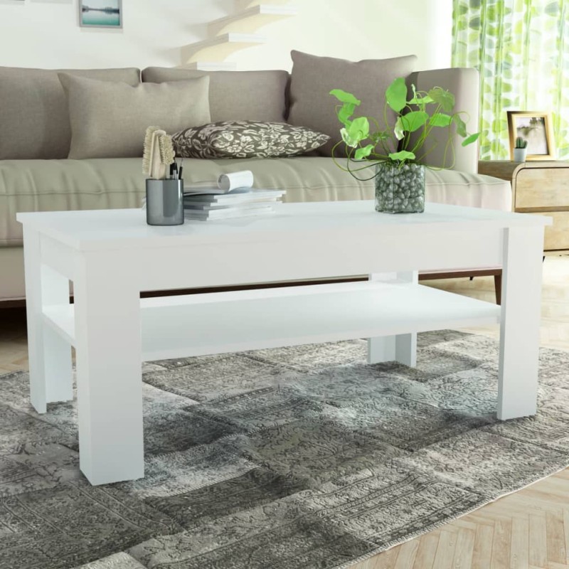 vidaXL Mesa de centro madera de ingeniería blanco 110x65x48 cm vidaXL Mesa de centro madera de ingeniería blanco 110x65x48 cm