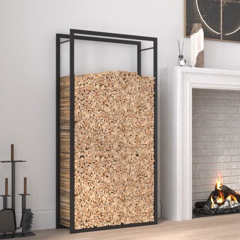 vidaXL Leñero de acero negro mate 80x28x154 cm