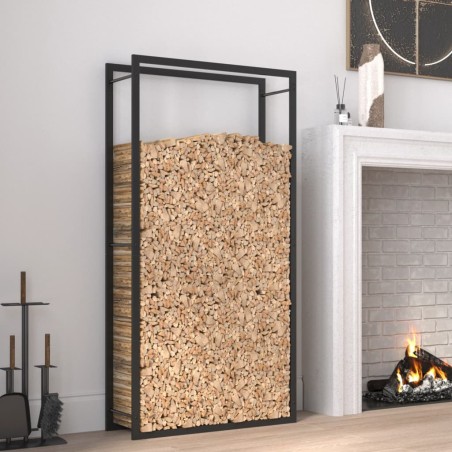 vidaXL Leñero de acero negro mate 80x28x154 cm