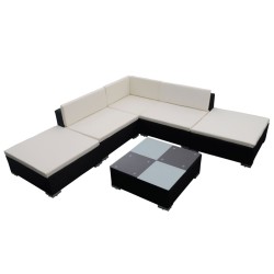 vidaXL Set muebles de jardín y cojines 6 piezas ratán sintético negro