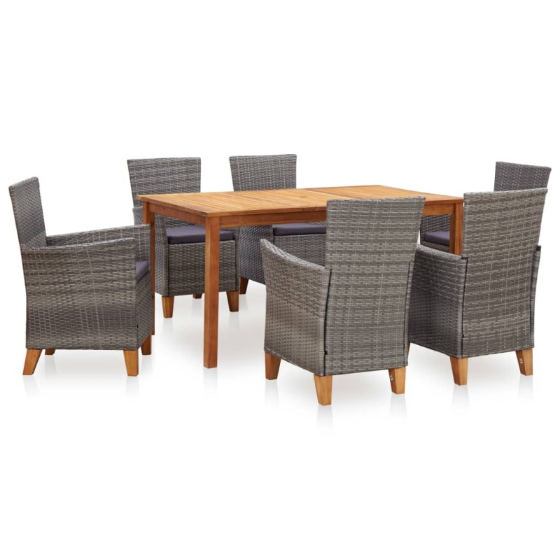 vidaXL Set de comedor 7 pzas ratán sintético madera maciza acacia gris vidaXL Set de comedor 7 pzas ratán sintético madera maciza acacia gris