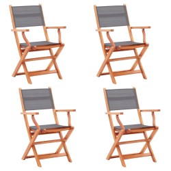 vidaXL Sillas plegables jardín 4 uds madera eucalipto y textilene gris 