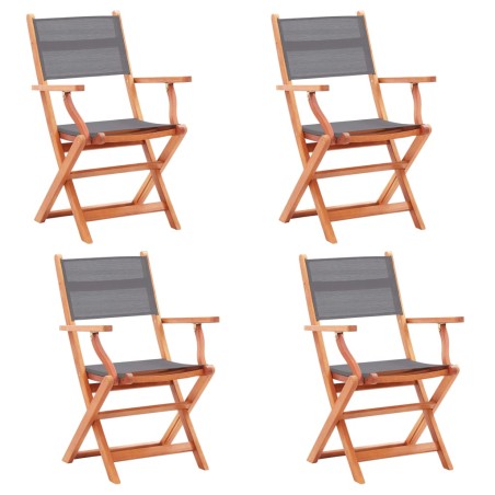 vidaXL Sillas plegables jardín 4 uds madera eucalipto y textilene gris 