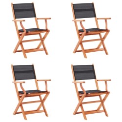vidaXL Sillas plegables jardín 4 uds madera eucalipto textilene negro