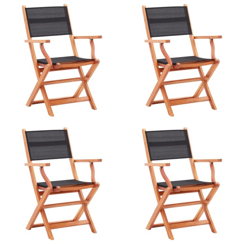 vidaXL Sillas plegables jardín 4 uds madera eucalipto textilene negro vidaXL Sillas plegables jardín 4 uds madera eucalipto textilene negro