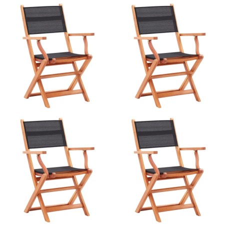 vidaXL Sillas plegables jardín 4 uds madera eucalipto textilene negro