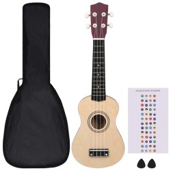 vidaXL Juego de ukelele soprano para niños con funda madera clara 21"    