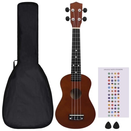 vidaXL Juego de ukelele soprano para niños con funda madera oscura 23"