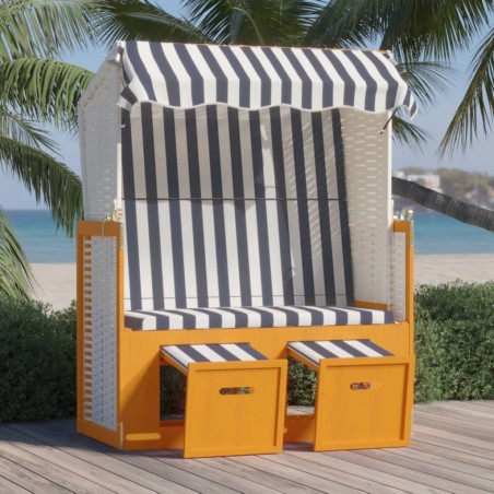 vidaXL Silla playa Strandkorb dosel ratán sintético madera blanco azul