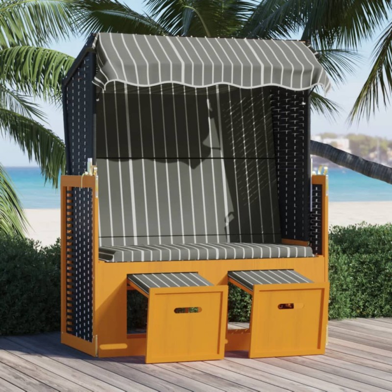 vidaXL Silla playa Strandkorb dosel ratán sintético madera negro gris