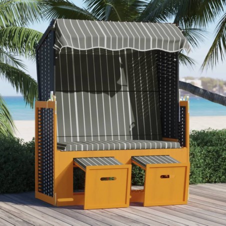 vidaXL Silla playa Strandkorb dosel ratán sintético madera negro gris