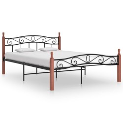 vidaXL Estructura de cama metal y madera maciza de roble 140x200 cm